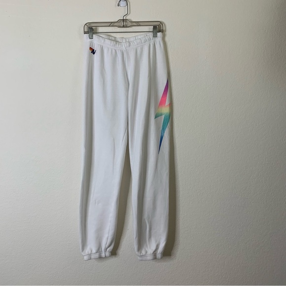 Aviator Nation Pants - Aviator nation Womens white rainbow bolt sweatpants L
